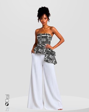 Ensemble pantalon soie plissé et son top bustier