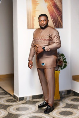 Manuel Fashion Tan Kaftan with Brown Embroidered Panel