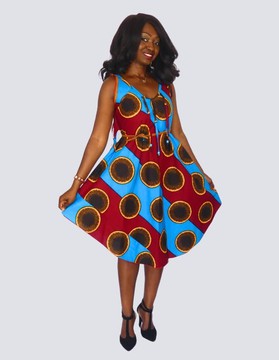 flared dress with wax print