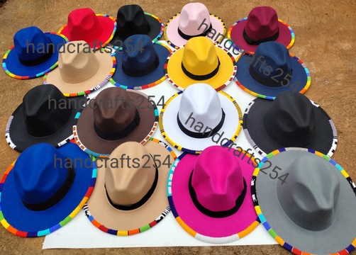 6 pièces en gros chapeau fedora bord perlé à la main, chapeau perlé zoulou, chapeau de cowboy, chapeaux d'été unisexe
