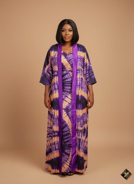 Adire Inner Gown and Kimono Jacket Two-Piece Set