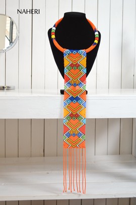 African Handmade Beaded Necklace | Zulu Beaded Orange Necklace | Tribal Jewelry