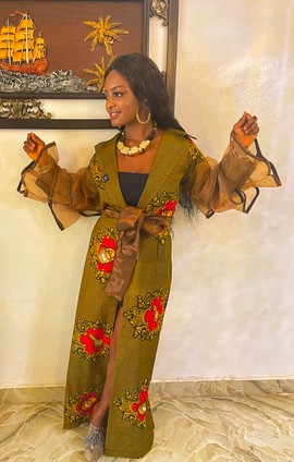Robe longue veste majestueuse à imprimés africains Kiki