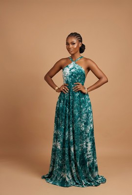 Adire Halter Backless Maxi Dress|Garden parties|Casual fit|Daytime Outings|Brunch dates