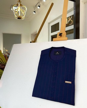 A Stripe navy blue and red Men’s tailored kaftan