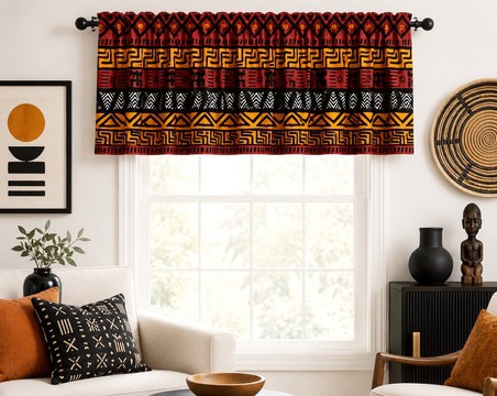 African Print Mudcloth Signature Curtain Valance | Bogolan Window Treatment | Bynelo