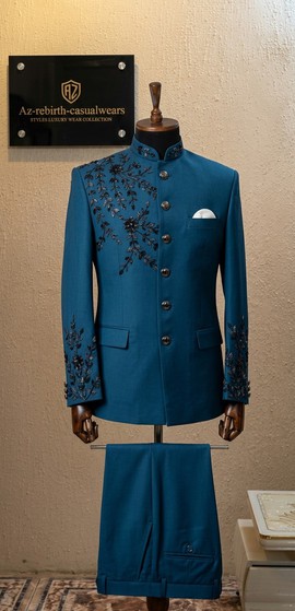Men embroidered beaded suit safari suit