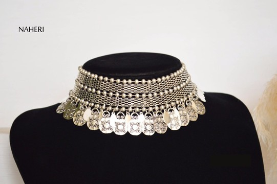 African jewelry inspired silver choker necklace