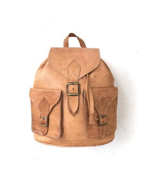 Genuine leather backpack with red kilim