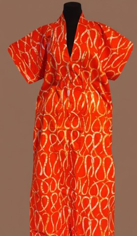vibrant orange and white patterned kimono dress for eye-catching elegance