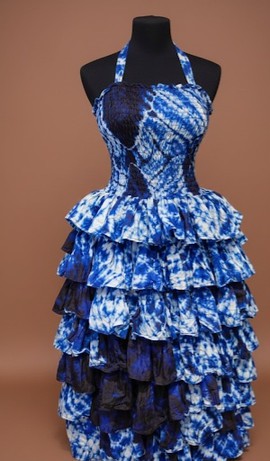 Elegant Blue Ombre Ruffled Halter Dress