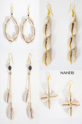 4 designs African cowrie sea shell earrings