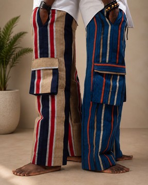 Pantalon cargo à rayures Aso Oke avec poches, coupe large – Pantalon rayé multicolore pour homme