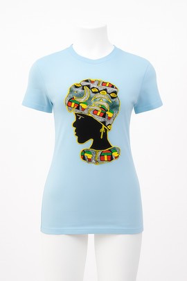 Wholesale Women's Ankara Silhouette T-Shirt – Cultural Elegance in Sky Blue-MOQ-25PCS