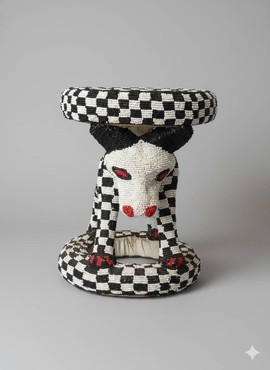 Tabouret Bamiléké Royal Entièrement Perlé du Cameroun | Artisanat Africain | Vente en Gros