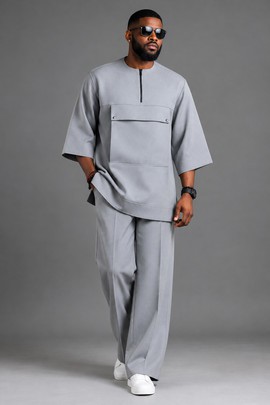Men’s Light Grey Two-Piece Traditional Outfit