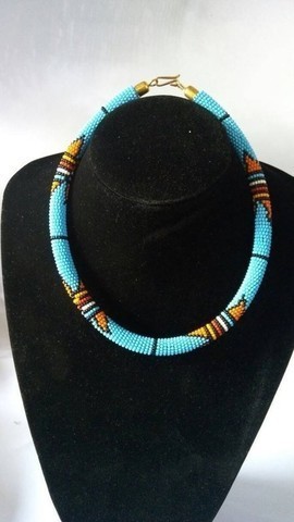 Blue Zulu beaded necklace, african rope necklace, Her christmas gift, Tribal necklace