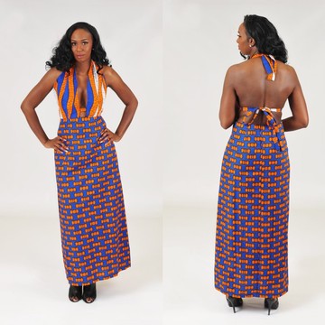 African Print Ankara Multicolor Blue Sleeveless Maxi Dress