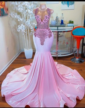 Sexy Pink Prom dress, shimmery dresses, reception gown, sexy pink mermaid graduation dress