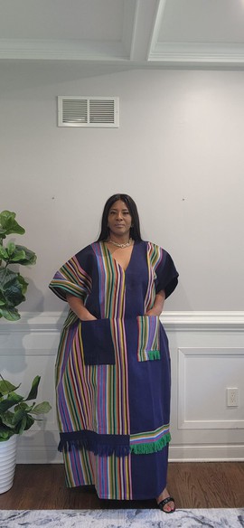 Boubou africain, robe longue en aso-oke tissé à franges