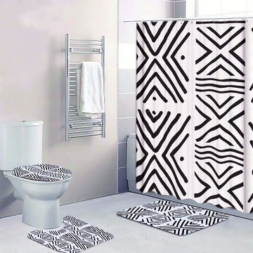 (4 Piece) - Abstract Afrocentric Bathroom Sets Design White (MORE SIZES AVAILABLE)