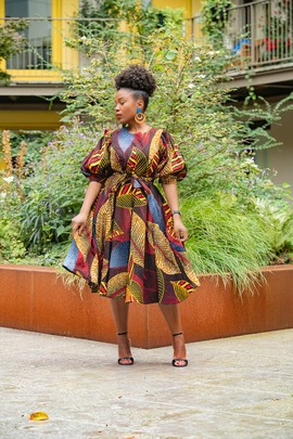 NEFERTITI BROWN FLARE DRESS