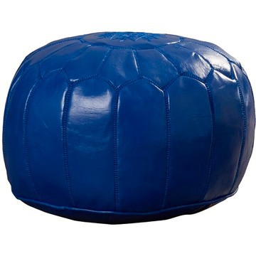 Grand pouf en vrai cuir Naturel Bleu
