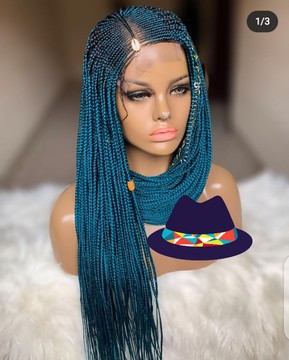 Fulanni teal green braided wigs