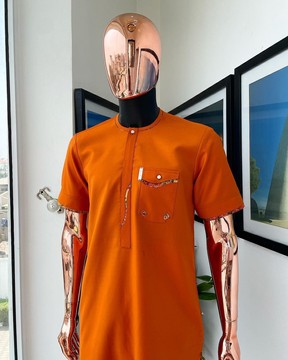 A Fire orange, combat pocket with matching paisley &amp; Swarovski button detailing kaftan