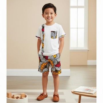 Ensemble Garçon Mpesa Play – Bermuda fleurs &amp; T-shirt wax(2-12 ans)