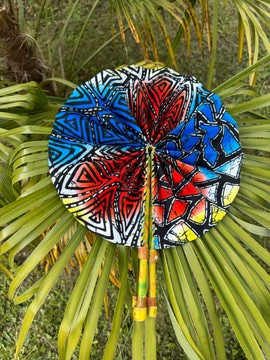 Wax and leather fan in its pouch
