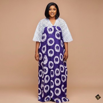 Regal Indigo Batik &amp; Lace Kaftan