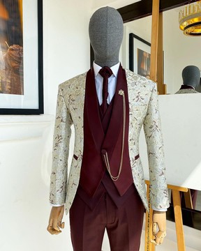 A Reloaded “Lugard” champagne gold floral “Mandarin” metallic jacquard tuxedo suit