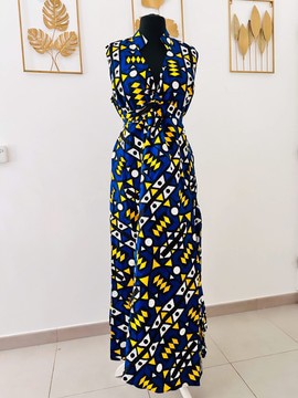 Robe portefeuille en wax bleu