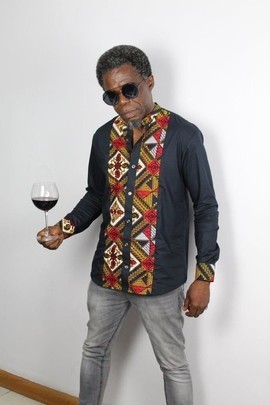 Colourful African Print Ankara &amp; blue Cotton Mix Shirt, Mens Clothing, Ankara Shirt