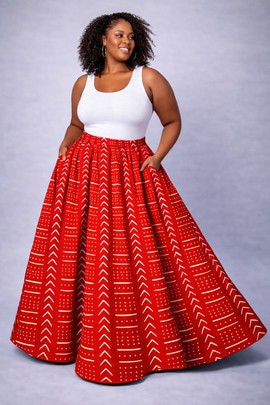 Long, high-waisted wax print skirt –