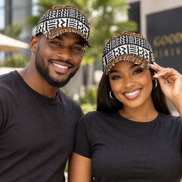 Kuba Print Peaked Face Cap | African-Inspired Fashion Accessory | Bynelo