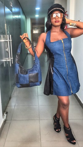 Tara Woman Denim and Leather Hobo Bag For Beautiful Days