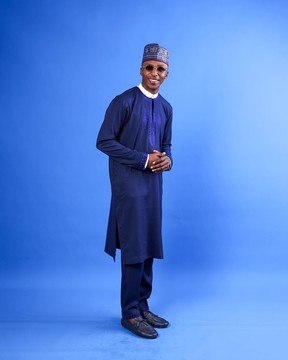 A Navy blue embroidery details long sleeve African kaftan.