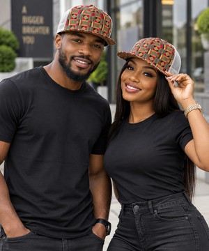 African Kente Pattern Black Flat-Brim Mesh Cap | Kente Streetwear | Bynelo