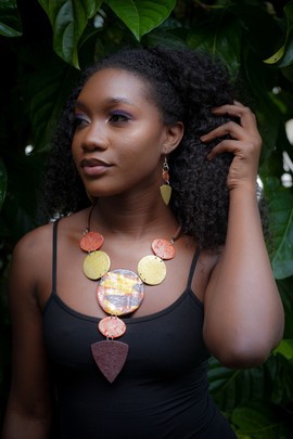 PRECIOUS19-12: NECKLACE + BO / BROWN AND COPPER GOLD