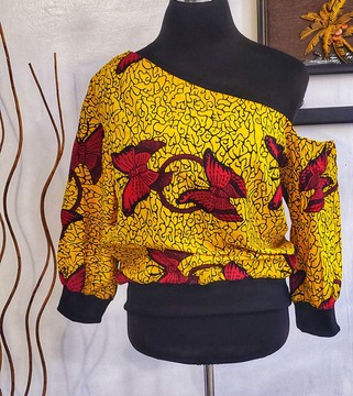 Vintage African Woman Summer Butterfly Prints Off-shoulder Top/Black Friday sales