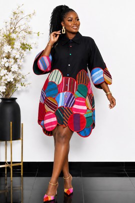 Élégante robe-chemise pour femme en mélange d’Aso Oke africain