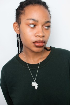 Unisex Silver diamond african map necklace