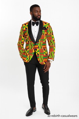 Elegant Kente Print Tuxedo Blazer –men's jackets men's suit