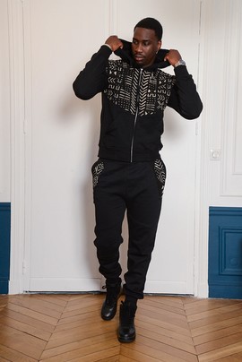 Zip hoodie + jogging bottoms set in Black Bogolan
