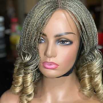 Full lace French braids, Wig for black women, Micro braids, Ash blonde with dark roots