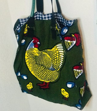 Tote bag réversible wax et vichy