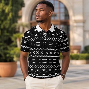 Mudcloth Heritage Tribal Men's Heavyweight Polyester Polo Shirt | Mudcloth Fashion