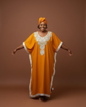Embroidered Kaftan Maxi Dress with Headwrap